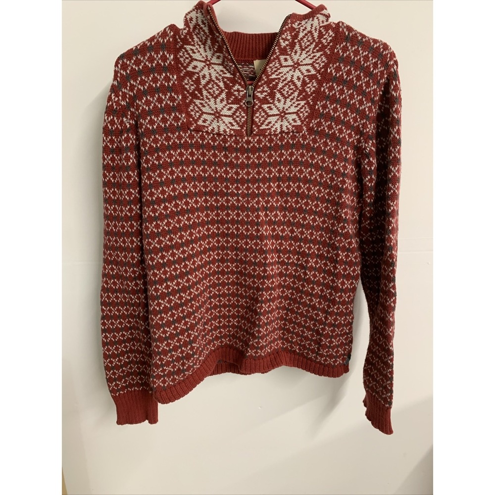 Woolrich Sweater Womens Small Ruby Red 13608 Crewneck Long Sleeve Pattern Knit